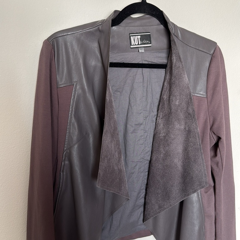 Kut from the Kloth Faux Leather Jacket Grey/Brown Sz Large Women’s EUC - Picture 2 of 12